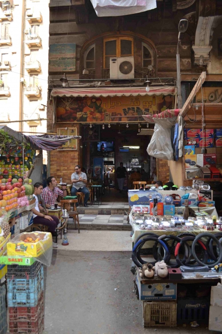 <a class="fancybox" rel="gallery-encroachments-and-territory-markers" href="https://www.cuipcairo.org/sites/default/files/styles/largest/public/dsc_0217.jpg?itok=eLJVLoMG" title="Coffee shop entrances serve as stalls for other stalls.">Enlarge</a><br >2015, Oct 11, 02:10pm<br>Coffee shop entrances serve as stalls for other stalls.